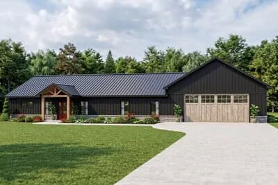 Modern Barndominium House Plan with 3 Bedrooms and Workshop