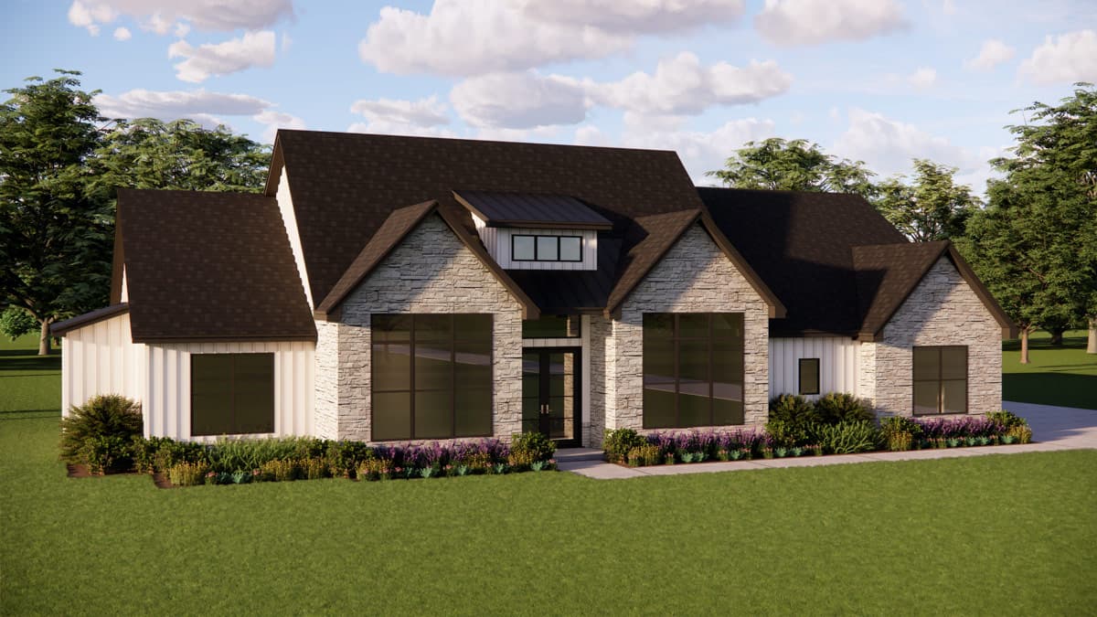 Plan 880014HLN: Modern New American House Plan with 4 Bedrooms and Spacious Rear Porch - Image #3 - European, Modern Farmhouse, New American, Transitional