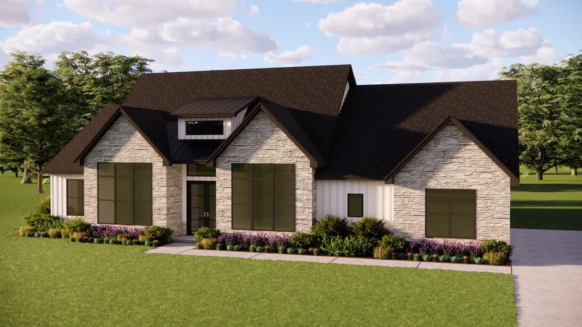 Plan 880014HLN: Modern New American House Plan with 4 Bedrooms and Spacious Rear Porch - Image #2 - European, Modern Farmhouse, New American, Transitional