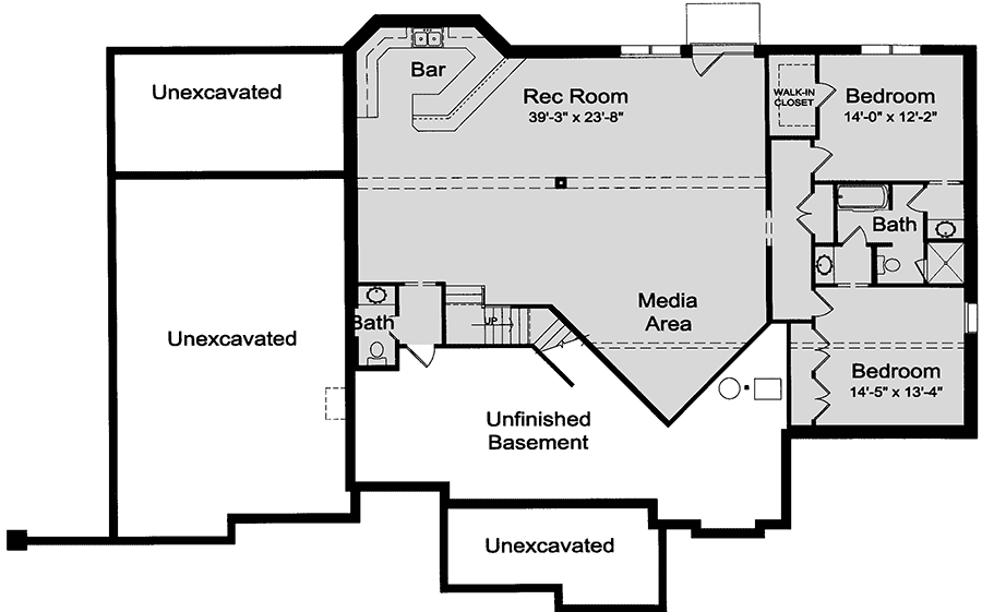 Plan 39068ST: One-Story House Plan with Lower Level Expansion - Floor Plan - Optional Lower Level - Craftsman, Traditional
