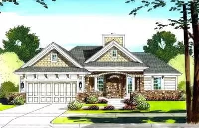 Rustic Contemporary House Plan with Stone Accents - 1309 Sq Ft 