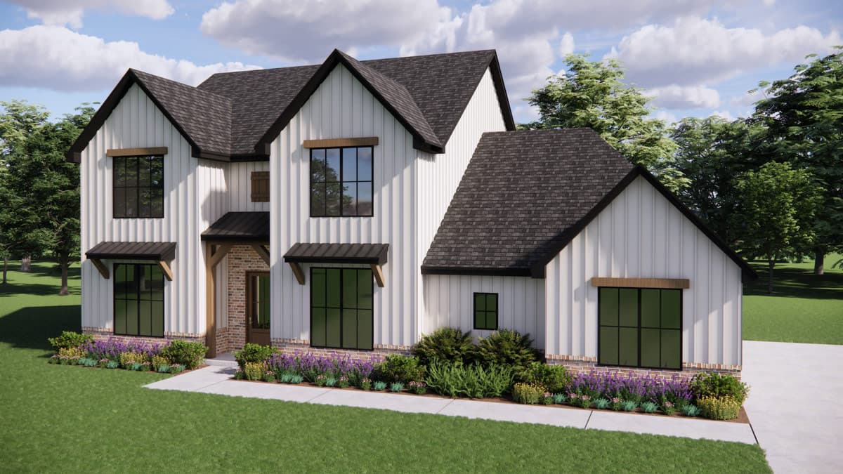 Plan 880018HLN: New American Farmhouse House Plan with 3 Bedrooms and Two Story Great Room - Image #3 - Farmhouse, Modern Farmhouse, New American