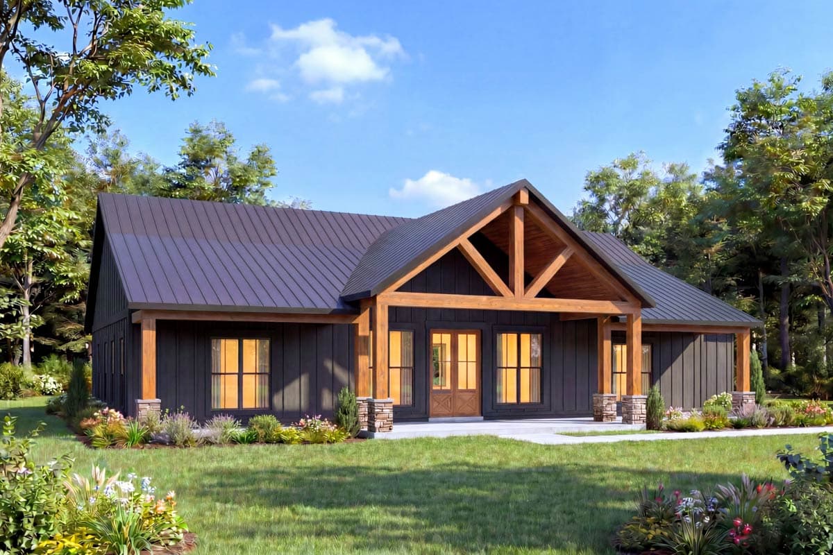 Plan 56575SM: 4-Bed Barndominium-Style Ranch with Vaulted Ceilings, Jack & Jill Bath & 2-Car Garage - Image #2 - Barndominium, Country, Craftsman, Modern Farmhouse, Ranch, Rustic