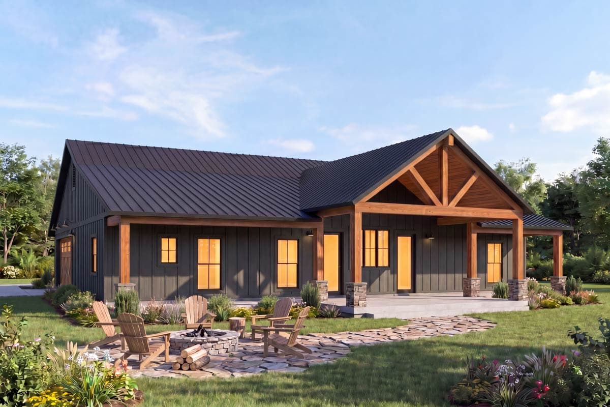 Plan 56575SM: 4-Bed Barndominium-Style Ranch with Vaulted Ceilings, Jack & Jill Bath & 2-Car Garage - Image #3 - Barndominium, Country, Craftsman, Modern Farmhouse, Ranch, Rustic