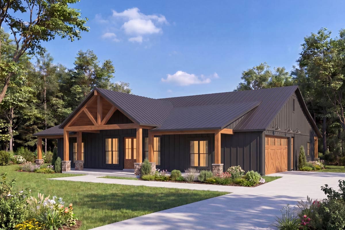 Plan 56575SM: 4-Bed Barndominium-Style Ranch with Vaulted Ceilings, Jack & Jill Bath & 2-Car Garage - Image #4 - Barndominium, Country, Craftsman, Modern Farmhouse, Ranch, Rustic