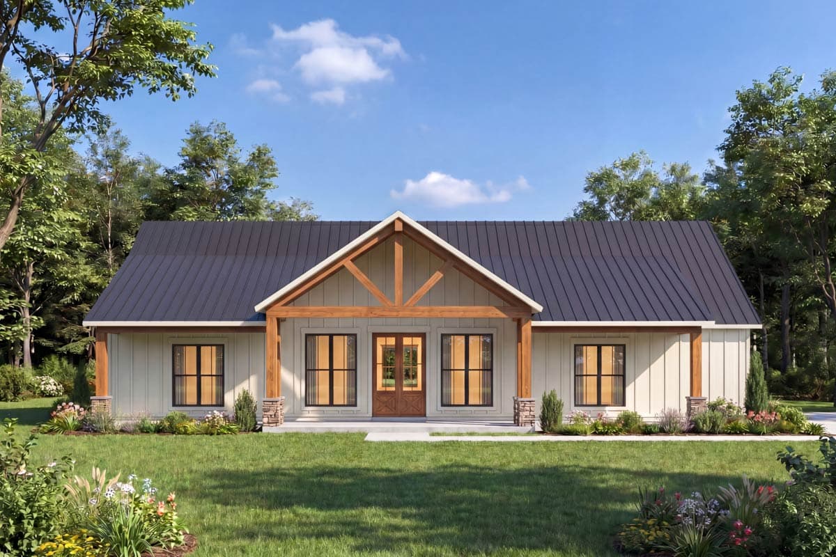 Plan 56575SM: 4-Bed Barndominium-Style Ranch with Vaulted Ceilings, Jack & Jill Bath & 2-Car Garage - Image #5 - Barndominium, Country, Craftsman, Modern Farmhouse, Ranch, Rustic