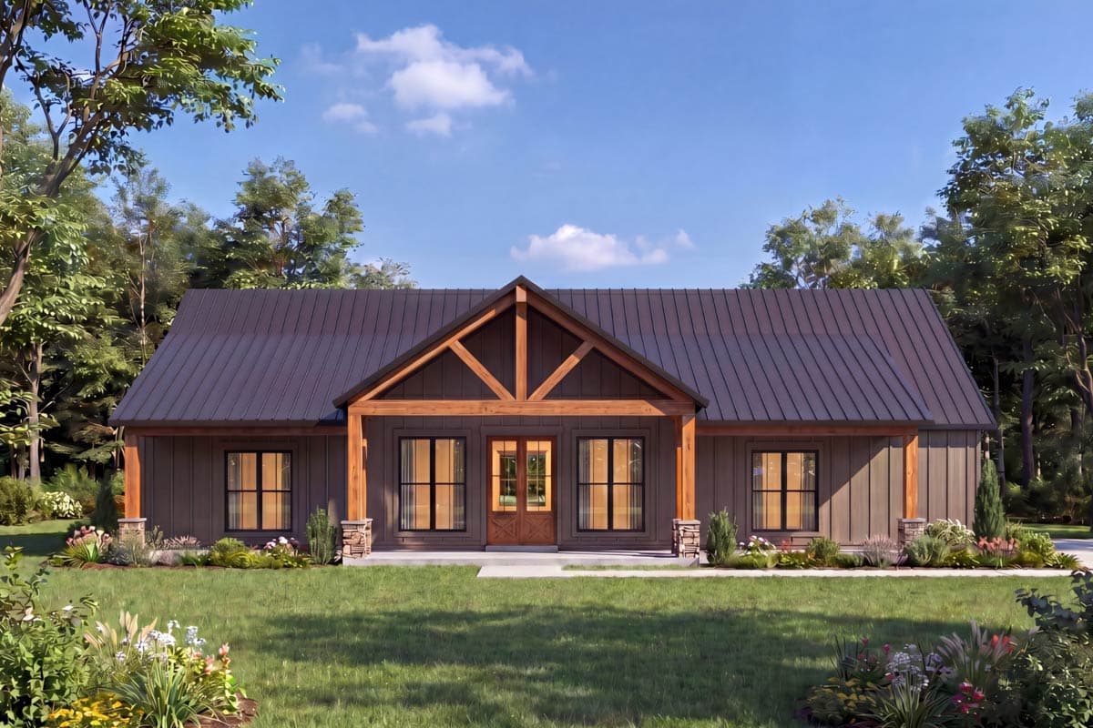 Plan 56575SM: 4-Bed Barndominium-Style Ranch with Vaulted Ceilings, Jack & Jill Bath & 2-Car Garage - Image #9 - Barndominium, Country, Craftsman, Modern Farmhouse, Ranch, Rustic