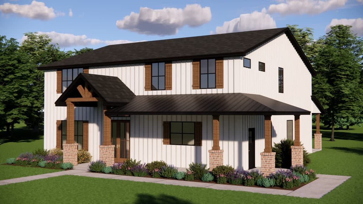Plan 880019HLN: Modern Barndominium House Plan Featuring Five Bedrooms and Expansive Wraparound Porch - Image #2 - Barndominium, Farmhouse