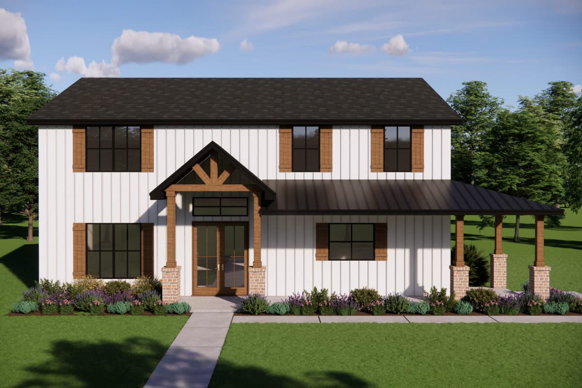 Plan image - 880019HLN:Modern Barndominium House Plan Featuring Five Bedrooms and Expansive Wraparound Porch