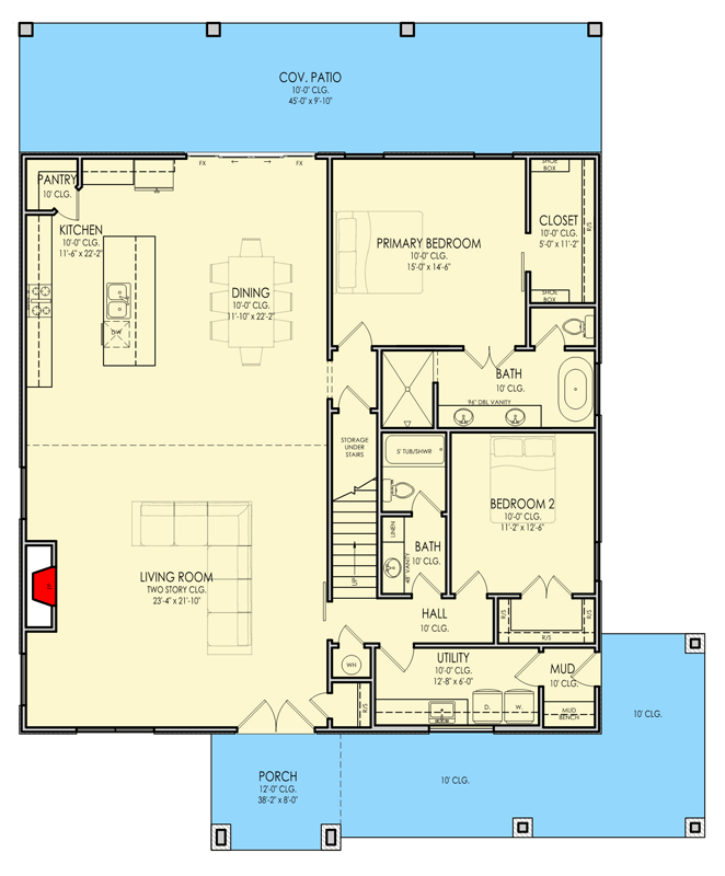 Plan 880019HLN: Modern Barndominium House Plan Featuring Five Bedrooms and Expansive Wraparound Porch - Floor Plan - Main Level - Barndominium, Farmhouse