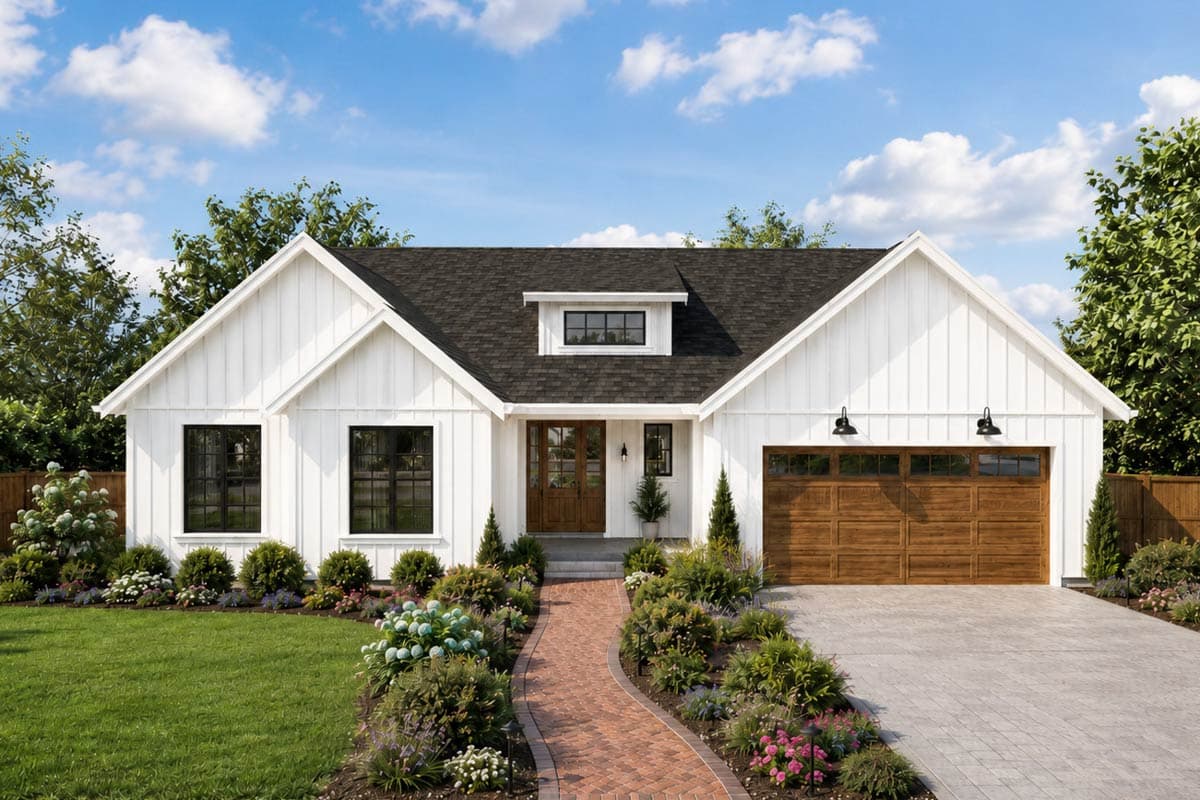 Plan 69920AM: Modern Farmhouse House Plan with 3 Bedrooms and 2 Car Garage - Image #2 - Country, Farmhouse, Modern Farmhouse, New American