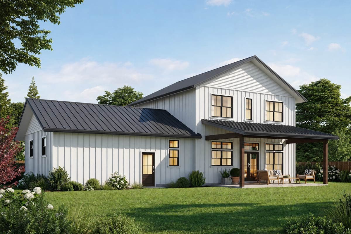 Plan 69922AM: Two-Story Farmhouse House Plan with 3 Bedrooms and Attached 2-Car Garage - Image #2 - Country, Farmhouse, Modern Farmhouse, New American