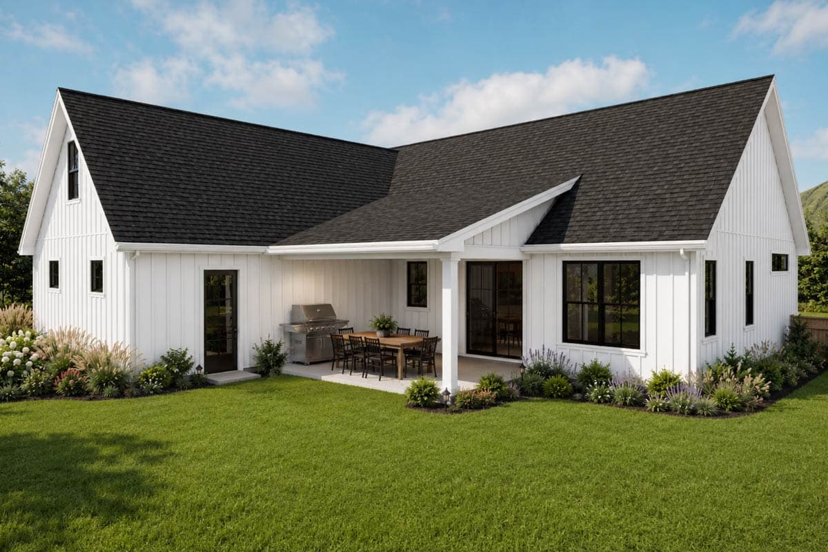 Plan 69923AM: Modern Farmhouse House Plan with 3 Bedrooms and 1491 Square Feet - Image #2 - Country, Farmhouse, Modern, Modern Farmhouse, Ranch