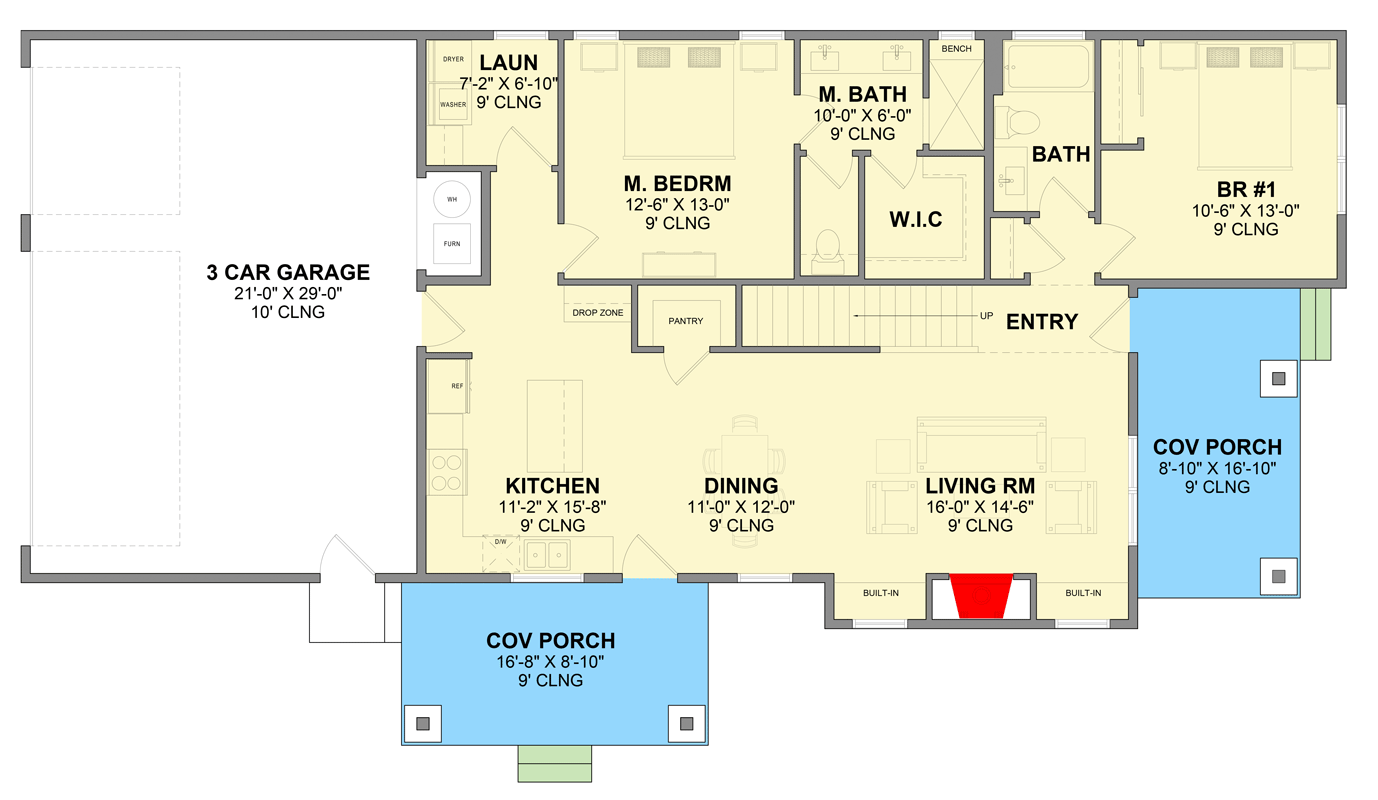 Plan 246032DLR: Craftsman House Plan with 4 Bedrooms and Rear Entry Garage - Floor Plan - Main Level - Craftsman, Northwest, Traditional
