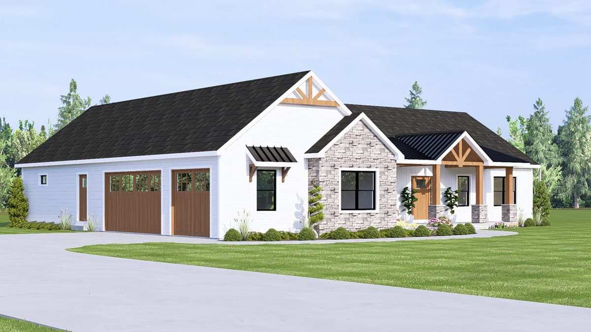 Plan 135439GRA: Modern Farmhouse Ranch House Plan with Three Bedrooms and Three-Car Garage - Image #5 - Country, Craftsman, Modern Farmhouse, Ranch, Traditional