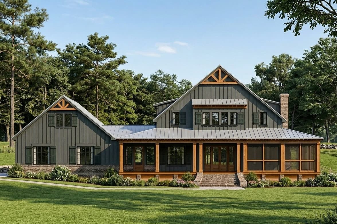 Plan 777076MTL: Modern Farmhouse House Plan with 4 Bedrooms and 3-Car Garage - Image #1 - Country, Farmhouse, Low Country, Modern Farmhouse, Southern