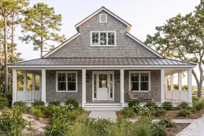 Coastal Barndominium House Plan with Wraparound Porch
