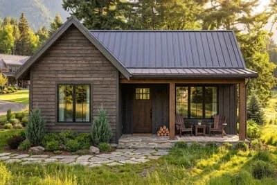 Cozy Two Bedroom Mountain Cottage House Plan with Vaulted Ceilings