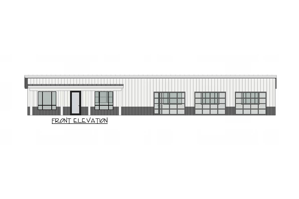 Plan 421044HFC: Sleek Barndominium House Plan Featuring Expansive Three-Car Garage and Flexible Layout - Image #2 - Barndominium, Country