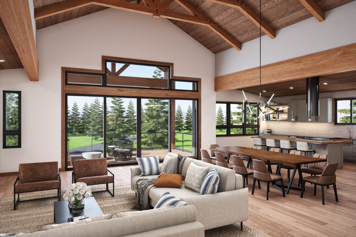 Plan 246036DLR: Rustic Mountain House Plan with 4 Bedrooms and Expansive Garage - Image #3 - Barndominium, Cabin, Mountain, Rustic