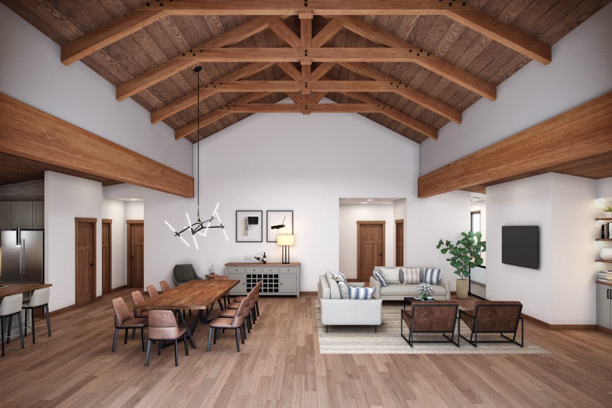 Plan 246036DLR: Rustic Mountain House Plan with 4 Bedrooms and Expansive Garage - Image #2 - Barndominium, Cabin, Mountain, Rustic