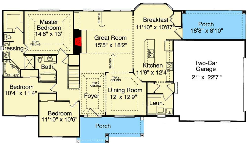 Plan 39092ST: Open Plan with Exciting Ceiling Treatments - Floor Plan - Main Level - Ranch, Traditional