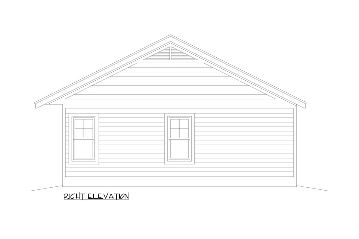 Right elevation drawing of a house plan with two windows and a gable vent.