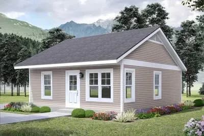 Efficient One Bedroom Traditional Ranch House Plan with 624 Square Feet