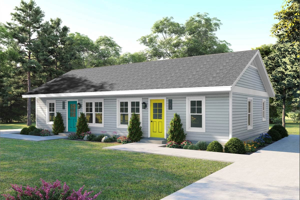 Plan image - 680684VR:Duplex Ranch House Plan with Two Private One-Bedroom Units