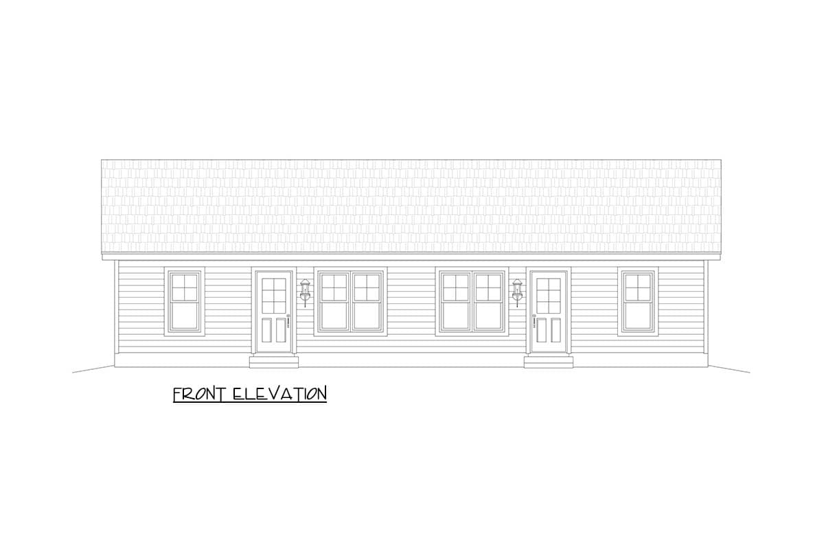 Plan 680684VR: Duplex Ranch House Plan with Two Private One-Bedroom Units - Image #2 - Ranch, Traditional