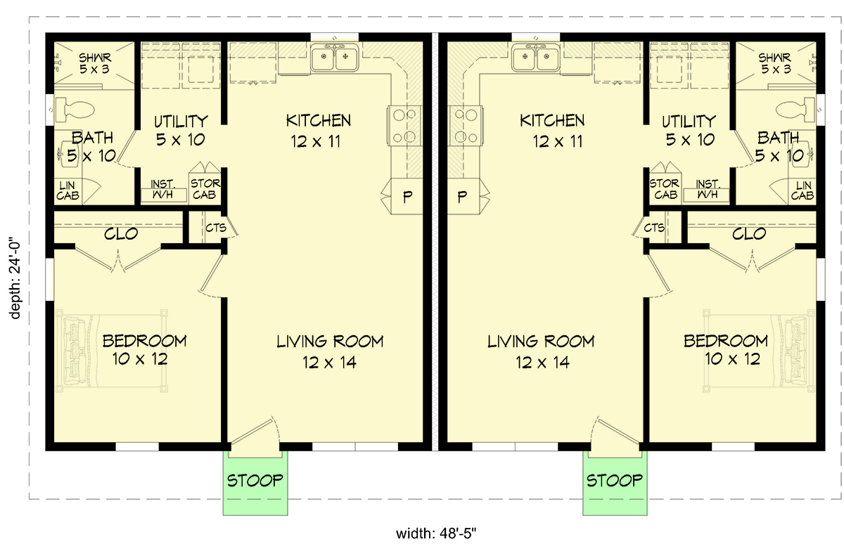 Plan 680684VR: Duplex Ranch House Plan with Two Private One-Bedroom Units - Floor Plan - Image #6 - Ranch, Traditional