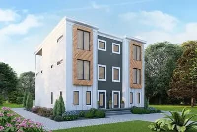 Contemporary Four Bedroom Luxury Duplex House Plan with Rooftop Deck