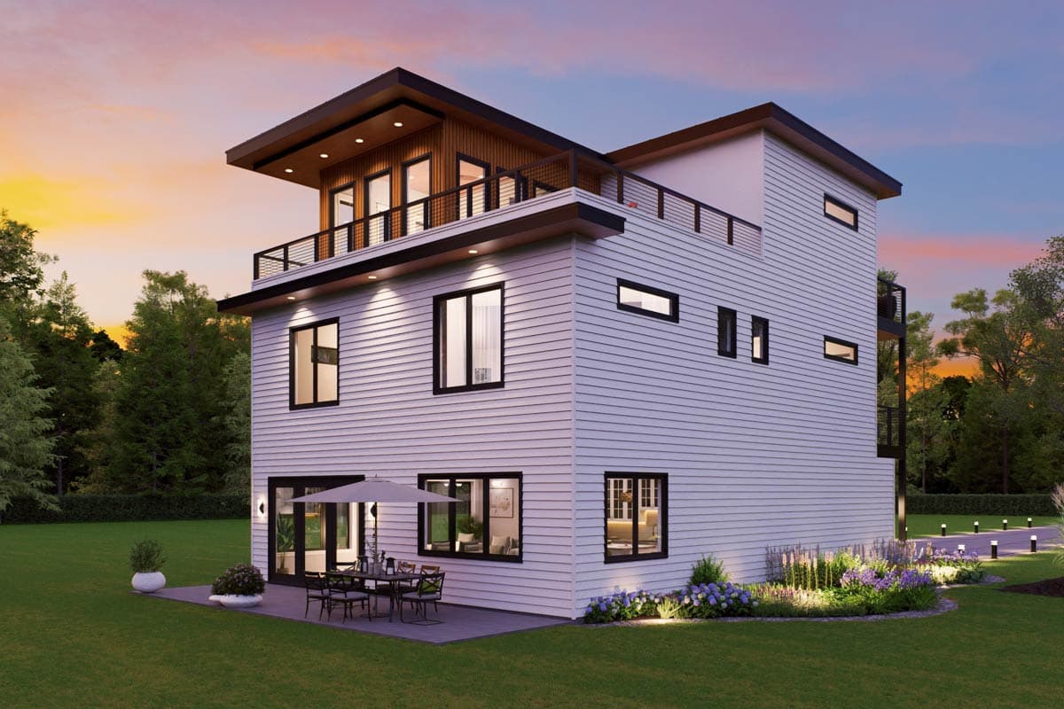 Plan 680687VR: Contemporary Three-Story House Plan with Four Bedrooms and Rooftop Deck - Image #5 - Contemporary, Modern