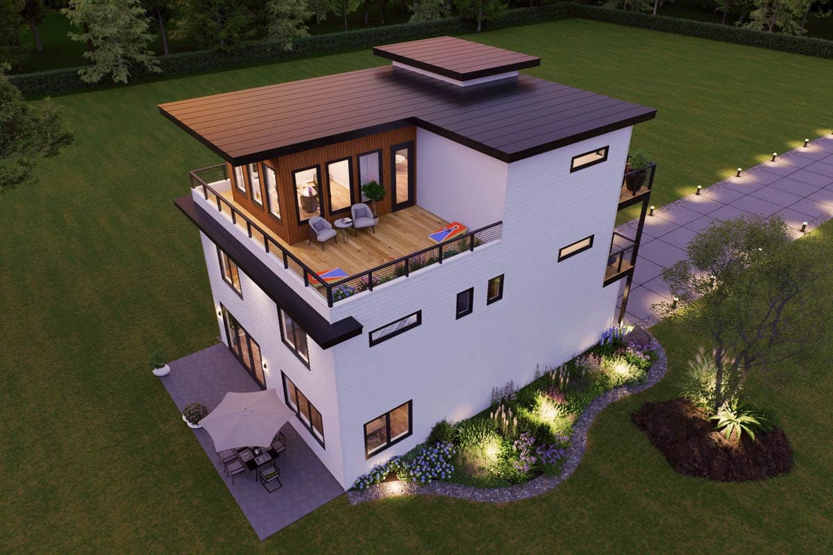 Plan 680687VR: Contemporary Three-Story House Plan with Four Bedrooms and Rooftop Deck - Image #4 - Contemporary, Modern