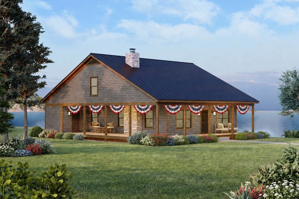 Plan 680688VR: Rustic Cabin House Plan Featuring a Wraparound Porch and Flex Room - Image #4 - Cabin, Country, Rustic