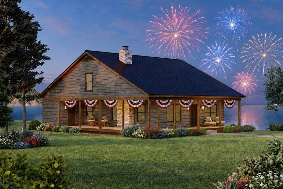 Plan 680688VR: Rustic Cabin House Plan Featuring a Wraparound Porch and Flex Room - Image #5 - Cabin, Country, Rustic