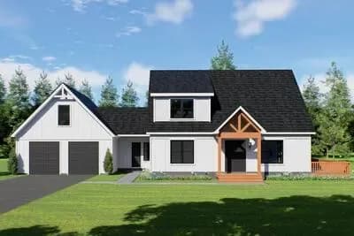 Modern Farmhouse House Plan with Three Bedrooms and Wraparound Porch