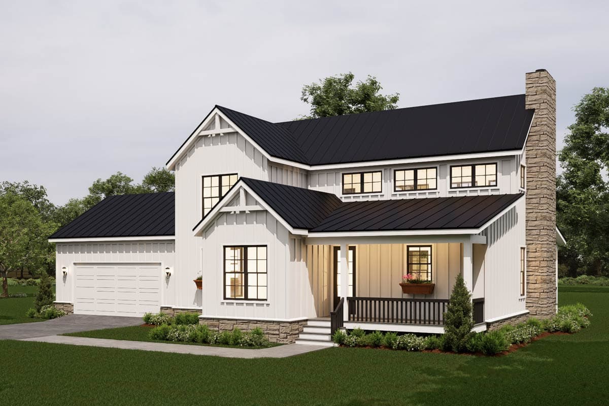 Plan 680692VR: Modern Farmhouse House Plan with 3 Bedrooms and Two-Story Great Room - Image #3 - Farmhouse, Modern Farmhouse, New American
