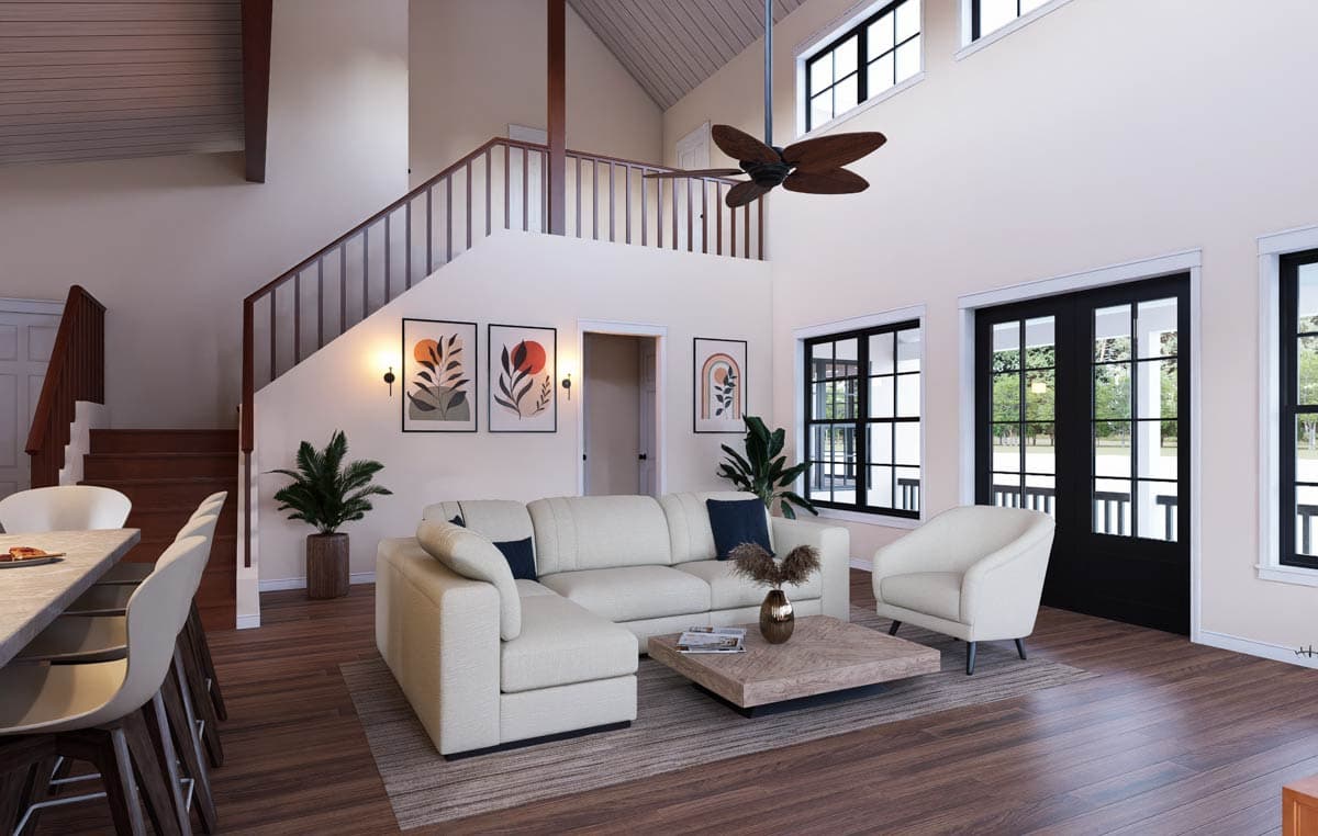 Plan 680692VR: Modern Farmhouse House Plan with 3 Bedrooms and Two-Story Great Room - Image #6 - Farmhouse, Modern Farmhouse, New American