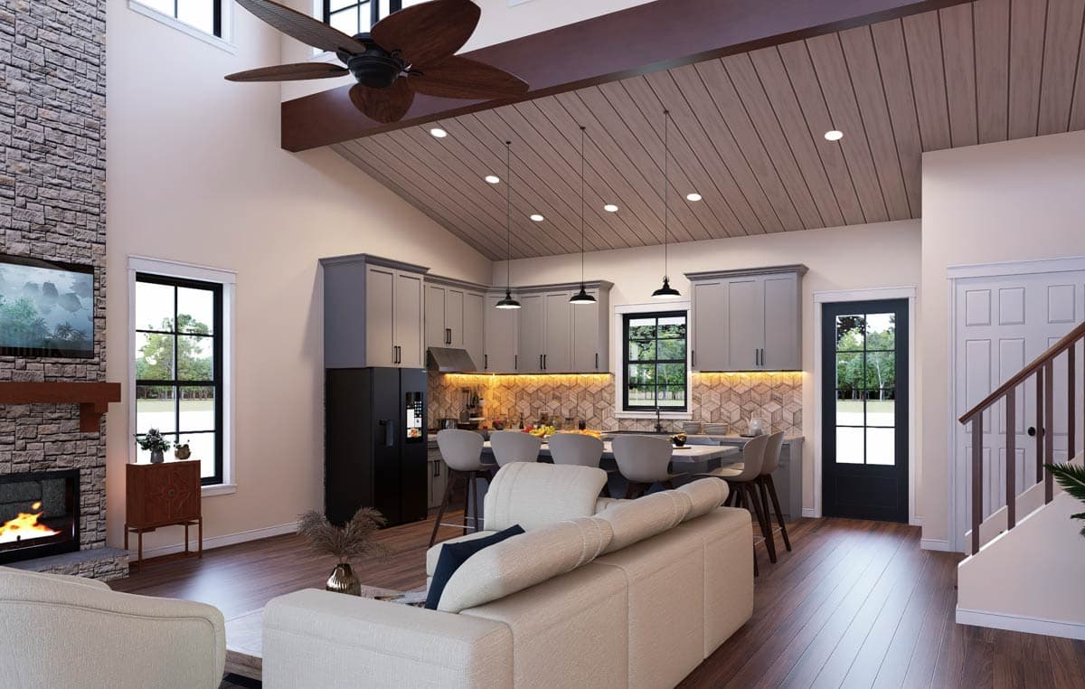 Plan 680692VR: Modern Farmhouse House Plan with 3 Bedrooms and Two-Story Great Room - Image #5 - Farmhouse, Modern Farmhouse, New American