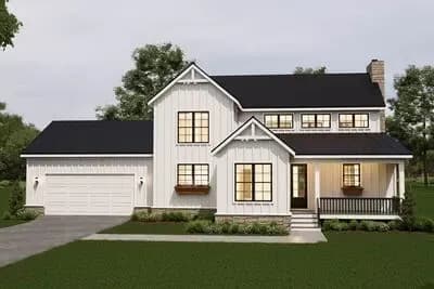 Modern Farmhouse House Plan with 3 Bedrooms and Two-Story Great Room