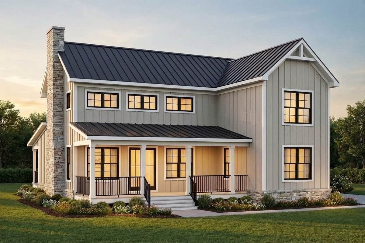 Plan 680693VR: Modern Farmhouse House Plan with 3 Bedrooms and Vaulted Great Room - Image #2 - Farmhouse