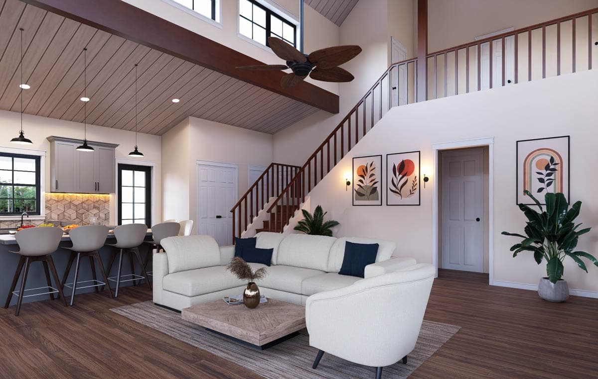 Plan 680693VR: Modern Farmhouse House Plan with 3 Bedrooms and Vaulted Great Room - Image #4 - Farmhouse