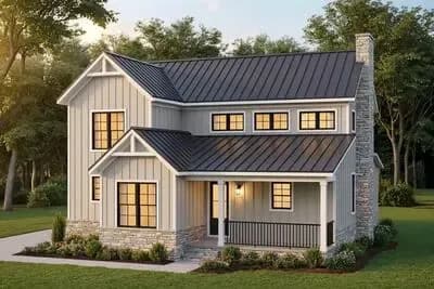 Modern Farmhouse House Plan with 3 Bedrooms and Vaulted Great Room
