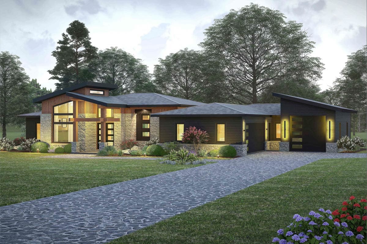 Plan 680695VR: Modern Three Bedroom House Plan with RV Garage and Split Layout - Image #3 - Modern, Mountain