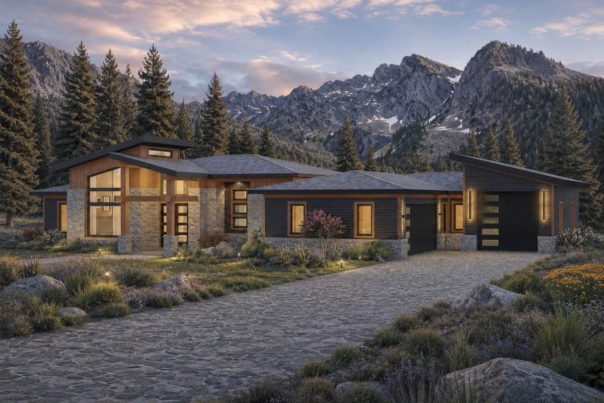 Plan 680695VR: Modern Three Bedroom House Plan with RV Garage and Split Layout - Image #5 - Modern, Mountain