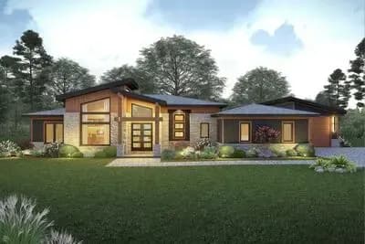 Modern Three Bedroom House Plan with RV Garage and Split Layout