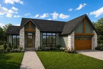 Modern Craftsman House Plan with Courtyard and Three Bedrooms