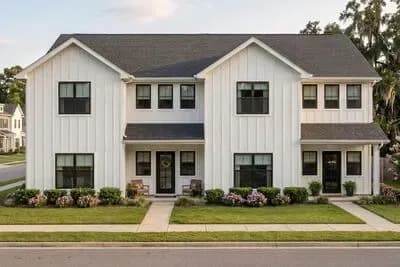 Modern Farmhouse Duplex House Plan with Three Bedrooms and Smart Layout