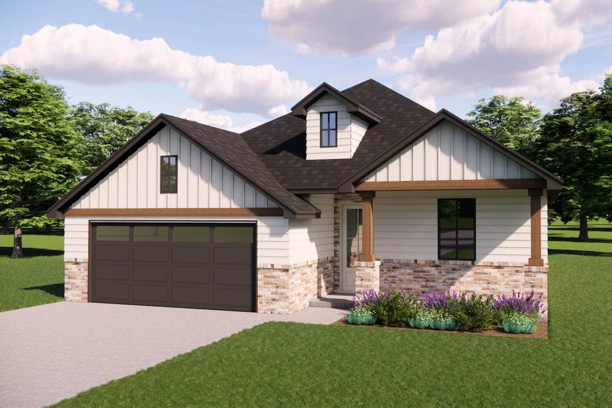 Plan 880021HLN: Charming Three Bedroom Craftsman House Plan with Two Car Garage - Image #3 - Country, Craftsman, New American, Traditional